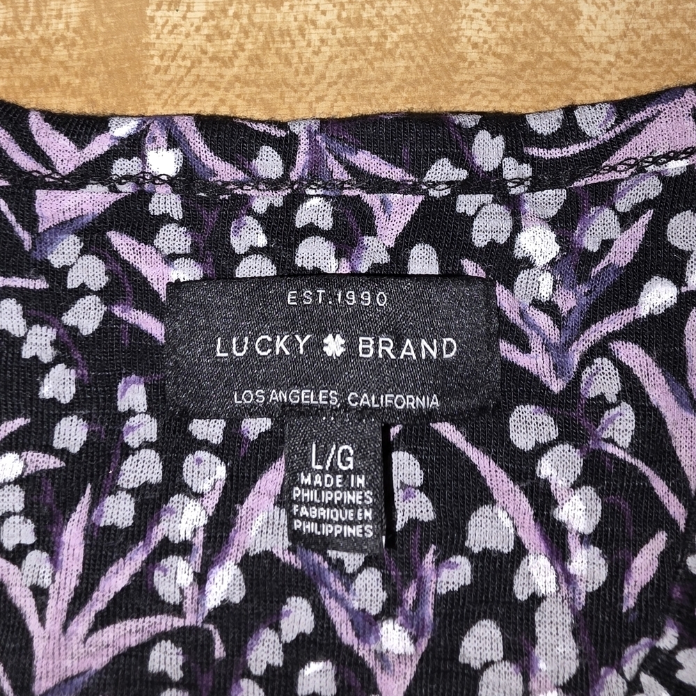 Lucky Brand Black White Floral Blouse Large #BL22 - Picture 6 of 10